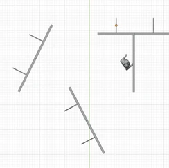 Schéma technique sur grille, montrant une structure en vue aérienne disposée en diagonale et à l'horizontale